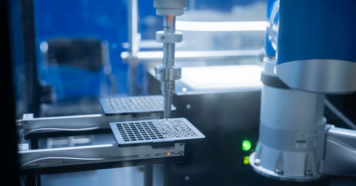 Gros plan d'un bras robotisé automatisant les processus de laboratoire avec précision.